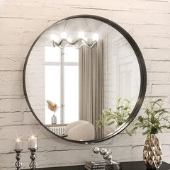 Modern Round Bathroom Wall Mirror – Sleek Minimalist Style with Brushed Matte Aluminum Alloy Frame, Non-Rusting Design Perfect for Vanity, Bedroom, or Entryway Home Décor