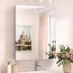 Sleek Medicine Cabinet Mirror with Storage - Aluminum, Tempered Glass, Adjustable Shelves, Surface Mount/Recessed – Modern Farmhouse Style for BathroomVanity, Bedroom and Indoor Spaces
