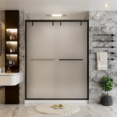Double Sliding Semi-Frameless Glass Shower Door – Modern Bathroom Enclosure with Durable Tempered Glass, Water-Tight Seal, Easy Installation, Smooth Rollers, and Adjustable Width for Custom Fit
