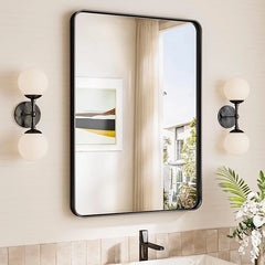 Aluminum Framed Bathroom Vanity Mirror – HD Tempered Glass Wall-Mounted Design, Ideal for Over-the-Sink Use, Supports Horizontal or Vertical Installation for Modern Home Décor