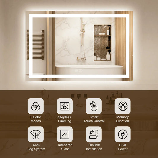 LED Bathroom Mirror – Front & Backlit, Anti-Fog, Waterproof, Modern Style