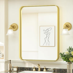 Framed Bathroom Vanity Wall Mirror – Non-Rusting Brushed Aluminum Alloy Frame – Modern Farmhouse Style for Bathroom, Living Room, or Bedroom – Horizontal or Vertical Mount Option