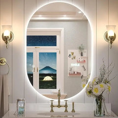 Oval LED Bathroom Vanity Mirror – Wall-Mounted Lighted Vanity Mirror with Anti-Fog Function, Dimmable Brightness, Touch Sensor, Long Design for Makeup, Usable Horizontally or Vertically, Modern Style.