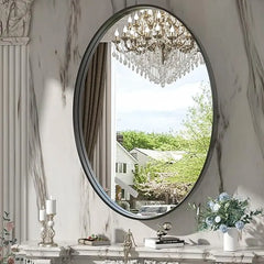 Modern Bathroom Mirror with Non-Rusting Aluminum Frame – Wall-Mounted Vanity Mirror for Farmhouse or Minimalist Décor, Suitable for Vertical or Horizontal Installation
