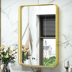 Framed Bathroom Wall Mirror with Non-Rusting Aluminum Alloy in Brushed Metal Finish – Modern Farmhouse Style for Bedroom, Living Room, or Bathroom (Horizontal/Vertical Mount)