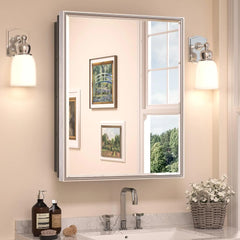 Modern Bathroom Vanity Mirror with Storage – Beveled Metal Frame, Aluminum Alloy Medicine Cabinet with Adjustable Shelves – Ideal for Bathroom, Living room Organization and Stylish Décor