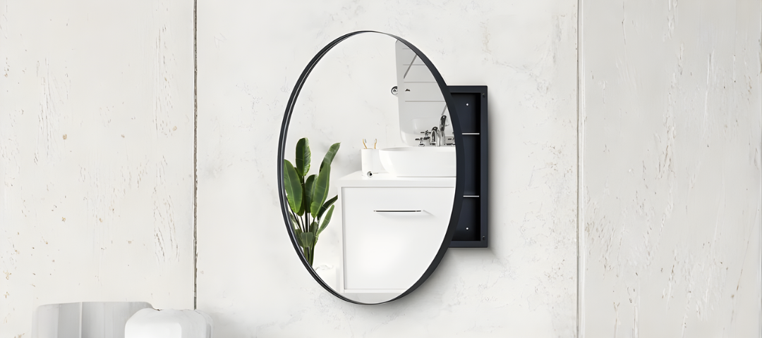 How Can a Round Bathroom Mirror with Storage and Matte Black Frame Enhance Your Bathroom?