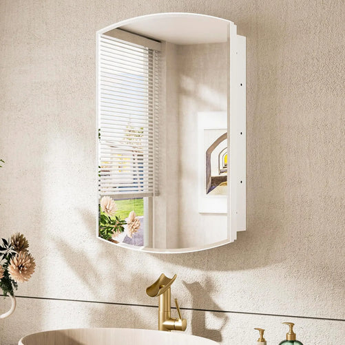 Bathroom Medicine Cabinet with Beveled Mirror – Arched Design, Recessed or Wall-Mounted – Metal Modern Cabinet with Storage – Stylish & Functional Organizer for Bathroom