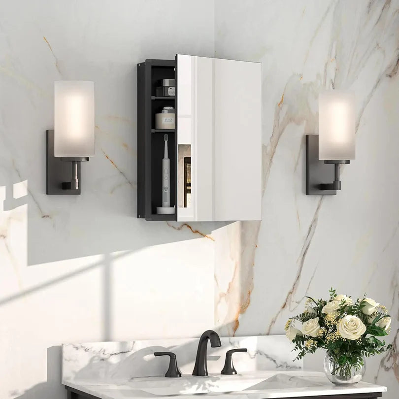 Sleek Medicine Cabinet Mirror with Storage – Aluminum, Tempered Glass, Adjustable Shelves, Surface Mount/Recessed – Modern Farmhouse Style for Bathroom Vanity, Bedroom, and More