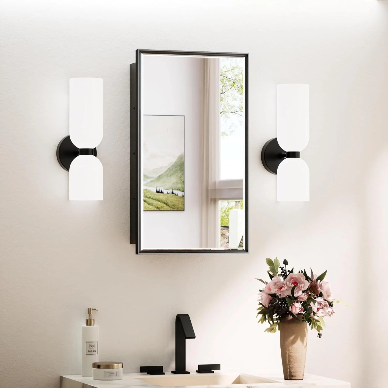 Modern Bathroom Vanity Mirror with Storage – Beveled Metal Frame, Aluminum Alloy Medicine Cabinet with Adjustable Shelves – Ideal for Bathroom, Living room Organization and Stylish Décor