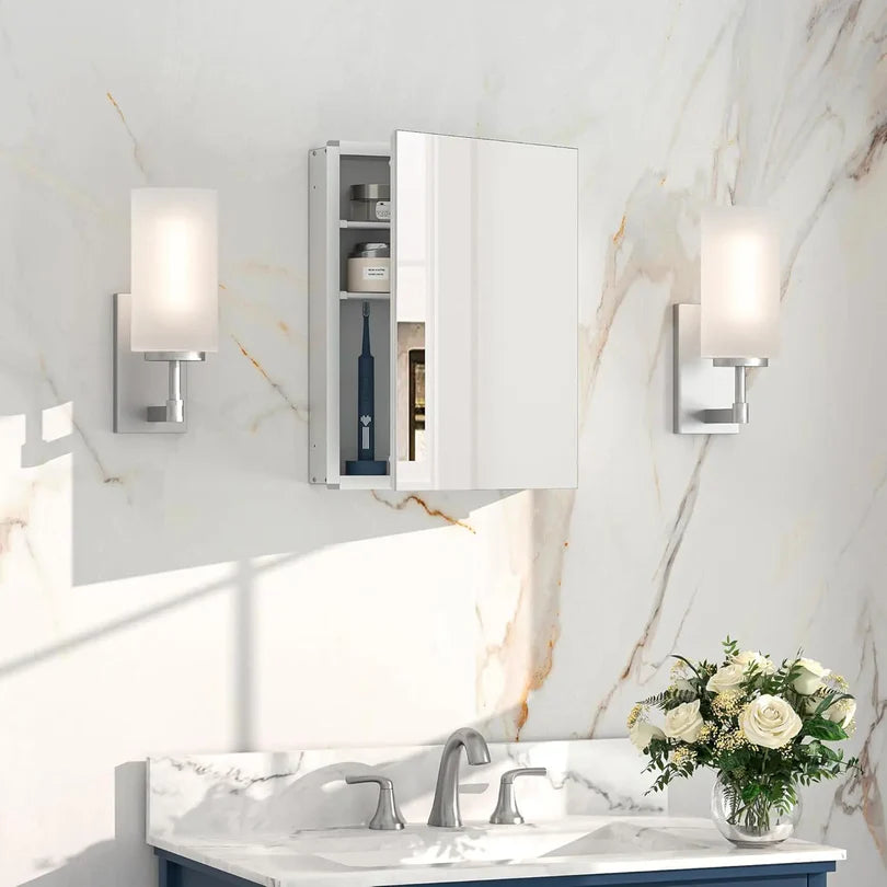 Sleek Medicine Cabinet Mirror with Storage – Aluminum, Tempered Glass, Adjustable Shelves, Surface Mount/Recessed – Modern Farmhouse Style for Bathroom Vanity, Bedroom, and More