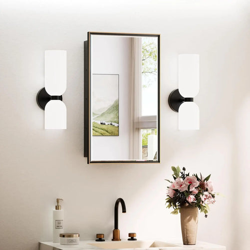 Modern Bathroom Vanity Mirror with Storage – Beveled Metal Frame, Aluminum Alloy Medicine Cabinet with Adjustable Shelves – Ideal for Bathroom, Living room Organization and Stylish Décor