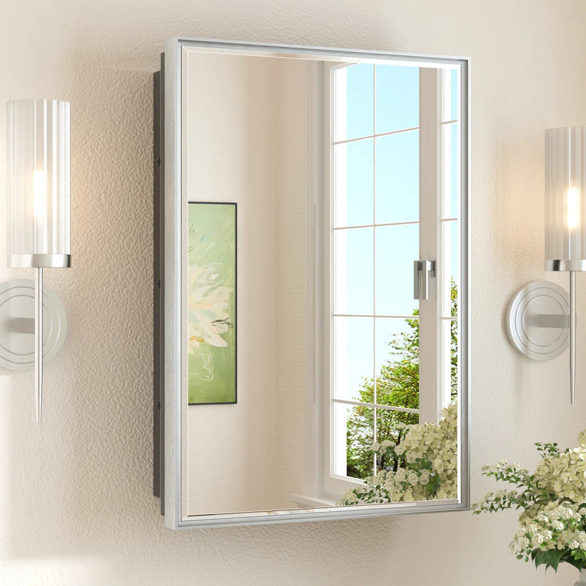 Modern Bathroom Vanity Mirror with Storage – Beveled Metal Frame, Aluminum Alloy Medicine Cabinet with Adjustable Shelves – Ideal for Bathroom, Living room Organization and Stylish Décor