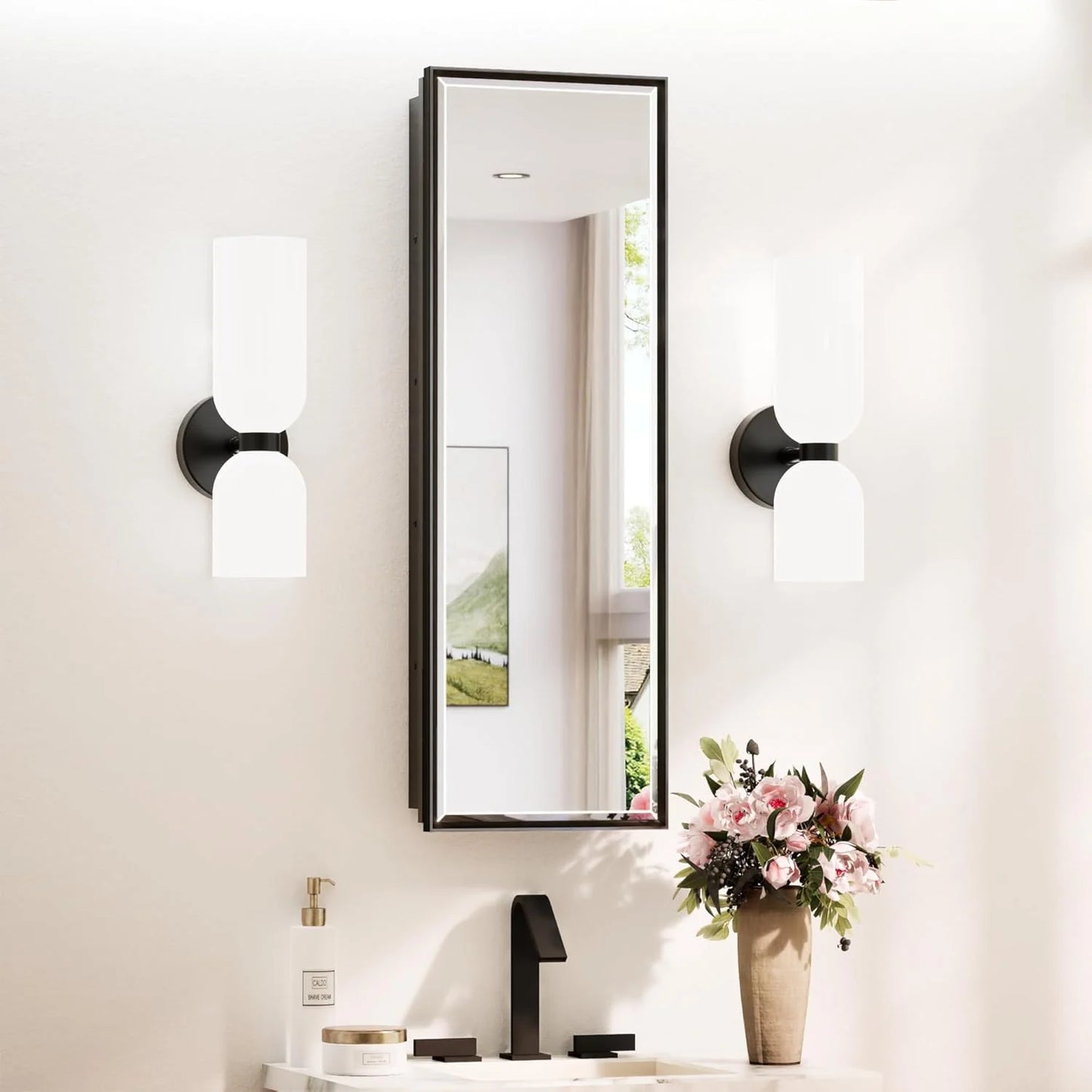 Modern Bathroom Vanity Mirror with Storage – Beveled Metal Frame, Aluminum Alloy Medicine Cabinet with Adjustable Shelves – Ideal for Bathroom, Living room Organization and Stylish Décor