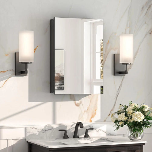 Sleek Medicine Cabinet Mirror with Storage – Aluminum, Tempered Glass, Adjustable Shelves, Surface Mount/Recessed – Modern Farmhouse Style for Bathroom Vanity, Bedroom, and More