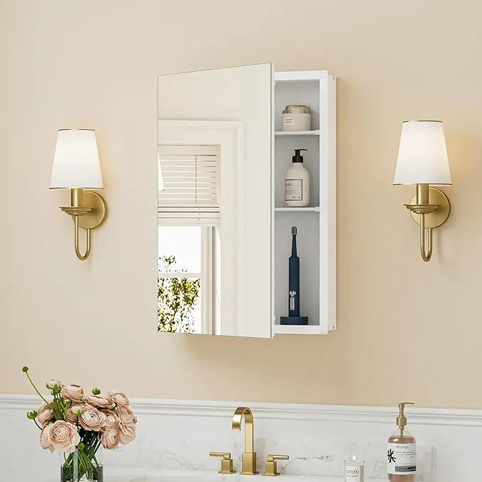 Sleek Medicine Cabinet Mirror with Storage – Aluminum, Tempered Glass, Adjustable Shelves, Surface Mount/Recessed – Modern Farmhouse Style for Bathroom Vanity, Bedroom, and More
