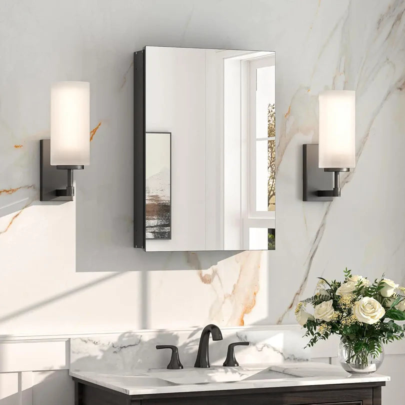 Sleek Medicine Cabinet Mirror with Storage – Aluminum, Tempered Glass, Adjustable Shelves, Surface Mount/Recessed – Modern Farmhouse Style for Bathroom Vanity, Bedroom, and More