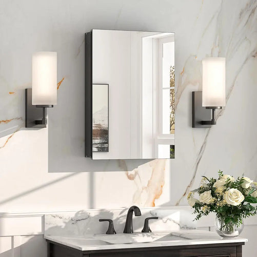 Sleek Medicine Cabinet Mirror with Storage – Aluminum, Tempered Glass, Adjustable Shelves, Surface Mount/Recessed – Modern Farmhouse Style for Bathroom Vanity, Bedroom, and More