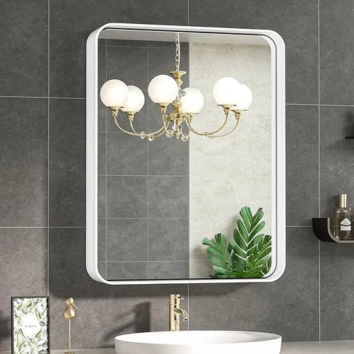 Framed Bathroom Wall Mirror with Non-Rusting Aluminum Alloy in Brushed Metal Finish – Stylish Modern Farmhouse Design for Bedroom, Living Room, or Bathroom