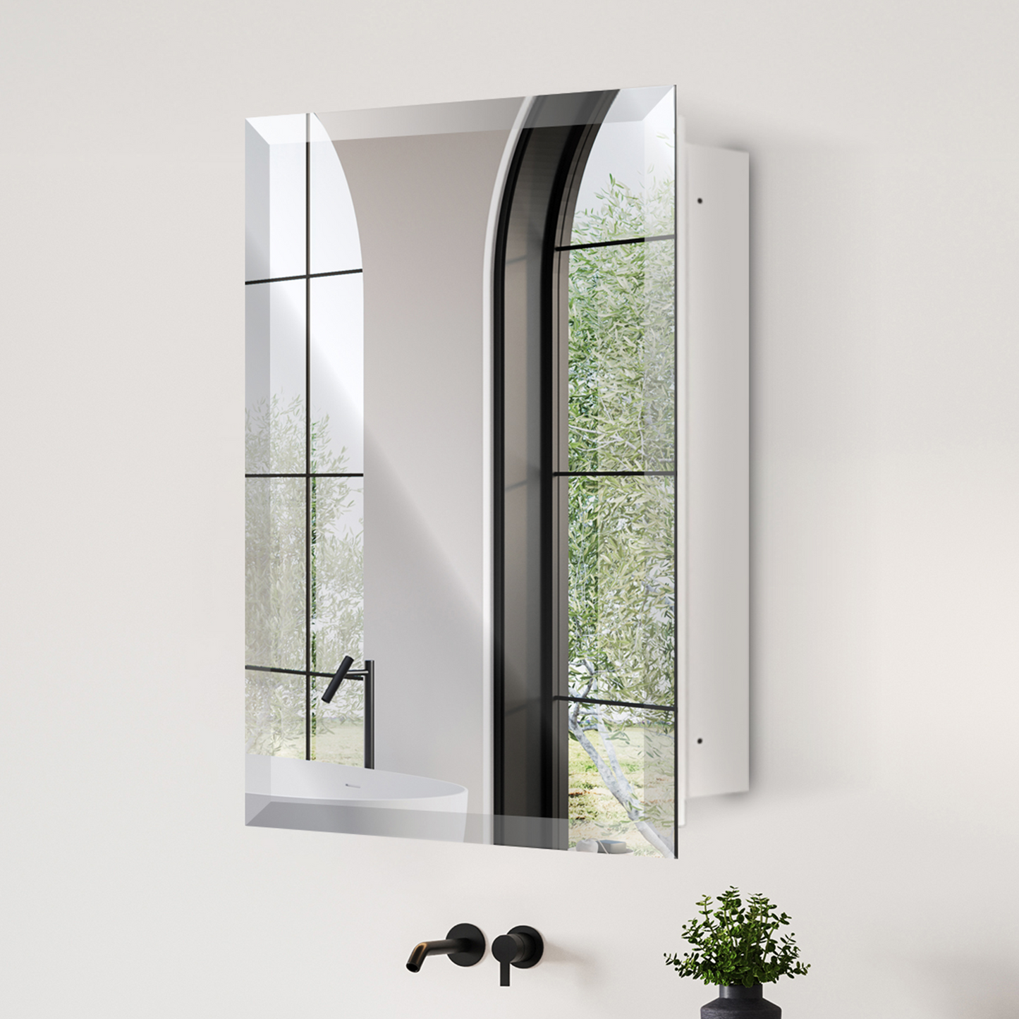 Frameless Beveled Mirror Medicine Cabinet – Wall-Mounted