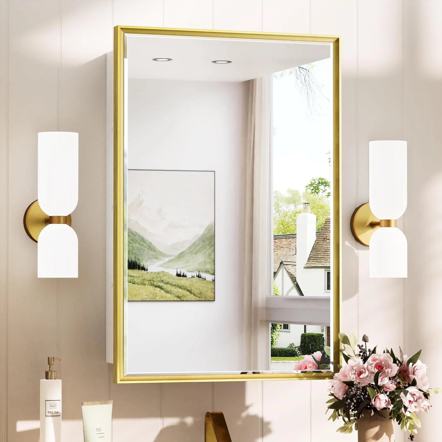 Modern Bathroom Vanity Mirror with Storage – Beveled Metal Frame, Aluminum Alloy Medicine Cabinet with Adjustable Shelves – Ideal for Bathroom, Living room Organization and Stylish Décor