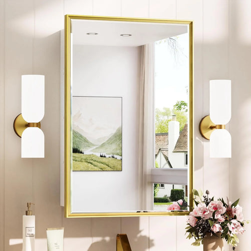 Modern Bathroom Vanity Mirror with Storage – Beveled Metal Frame, Aluminum Alloy Medicine Cabinet with Adjustable Shelves – Ideal for Bathroom, Living room Organization and Stylish Décor