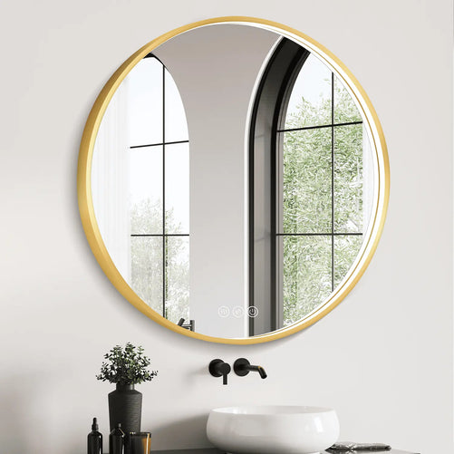 LED Round Bathroom Mirror – 3 Color Modes, Dimmable, Anti-Fog, Modern Design