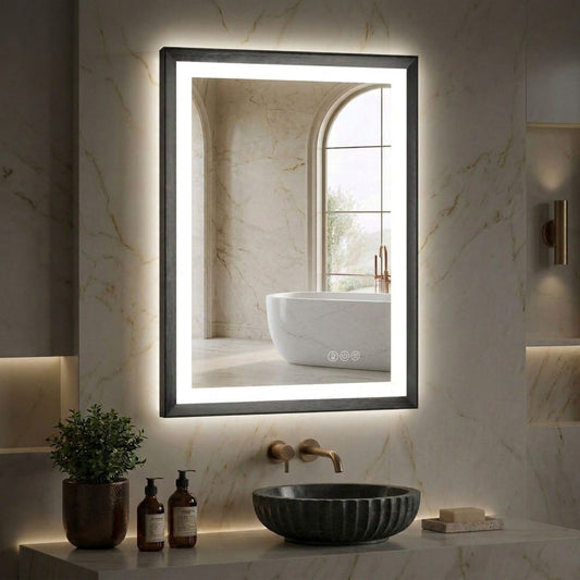 Sleek LED Vanity Mirror – Beveled Edge, 3-Color Dimming, Anti-Fog