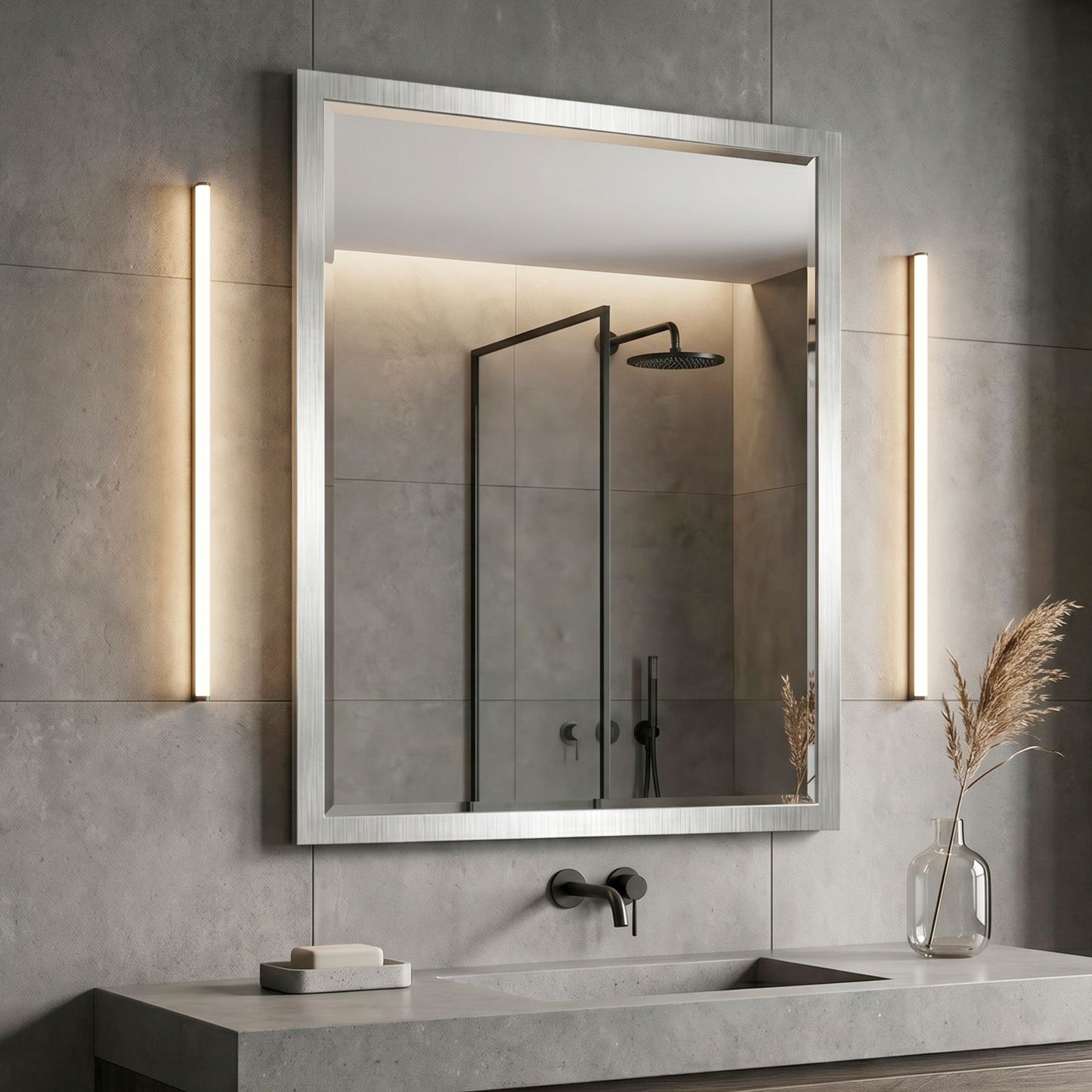 Brushed Nickel Bathroom Mirror – Modern 30x40 Rectangular Bathroom Vanity Mirror Sleek Design