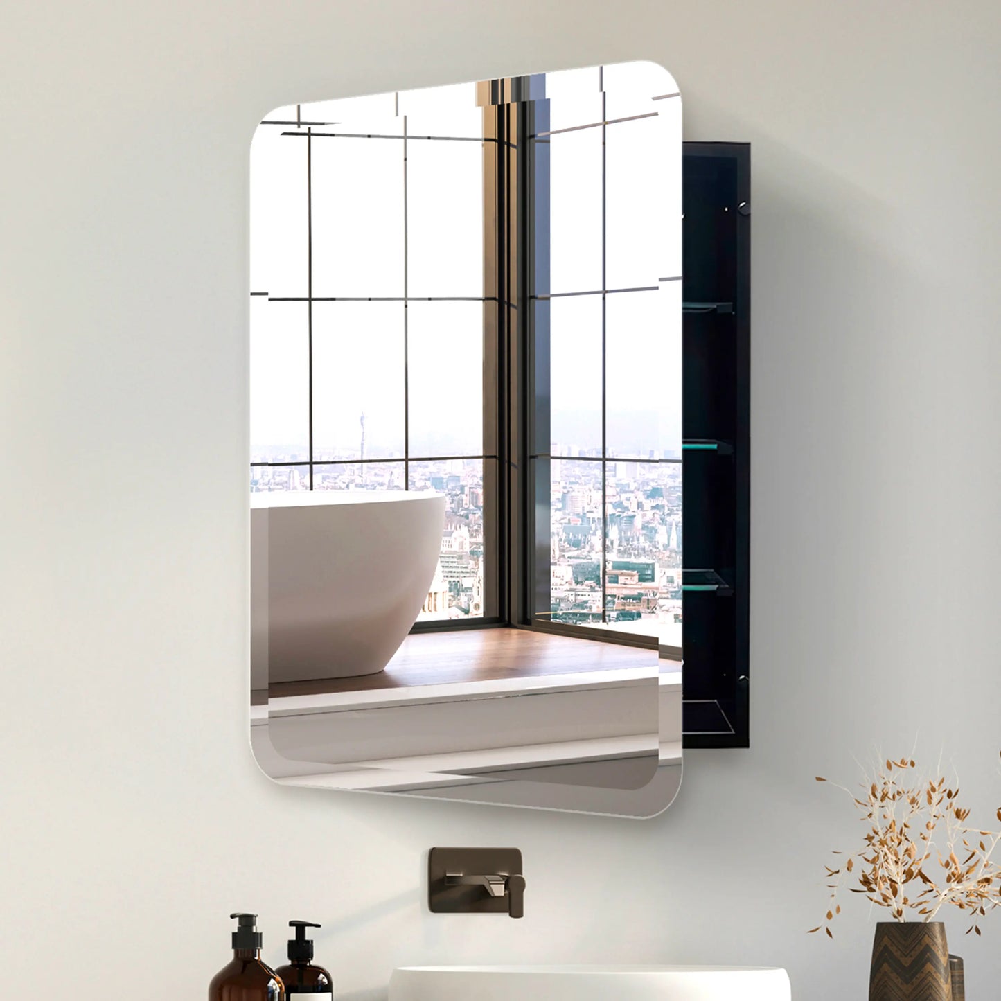 Beveled Frameless Medicine Cabinet with Mirror– Dual Mount