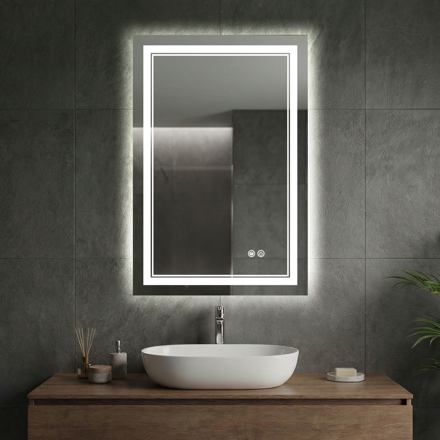 Dimmable Double LED Bathroom Mirror – Front & Backlit, Anti-Fog