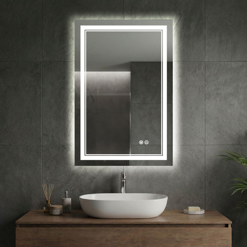 Dimmable Double LED Bathroom Mirror – Front & Backlit, Anti-Fog