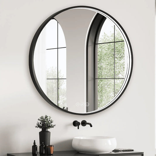 LED Round Bathroom Mirror – 3 Color Modes, Dimmable, Anti-Fog, Modern Design