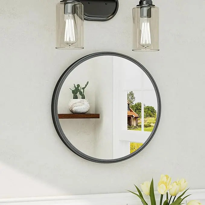 Round Framed Bathroom Mirror – Modern Shatterproof Circle Wall Mirror for Vanity, Ideal for Farmhouse Bathrooms, Bedrooms, Entryways, Living Rooms, Stylish Accent for Any Interior