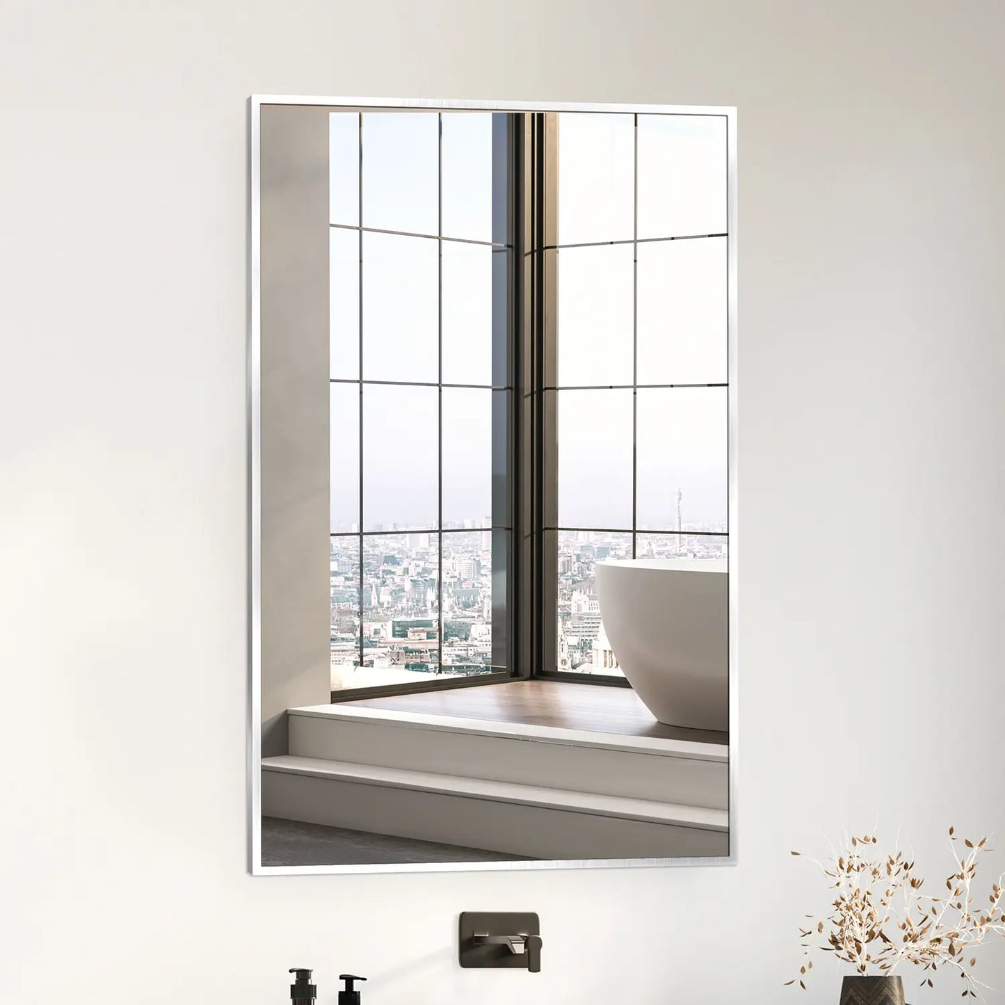22x34 Brushed Nickel Bathroom Rectangular Mirror – Stylish Polished Nickel Wall Vanity Mirror