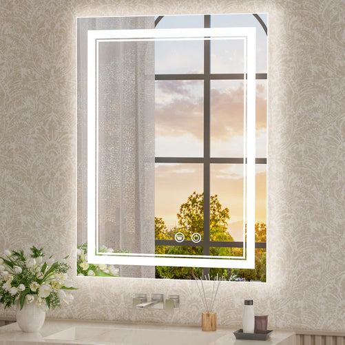 Bathroom Vanity  LED Mirror with Lights – Frontlit & Backlit, Anti-Fog, 3-Color Stepless Dimmable, Memory Function, Shatterproof, CRI 90+, UL Listed Driver – Modern Vanity Mirror