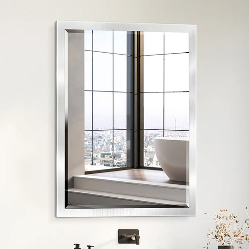Brushed Nickel Bathroom Mirror – Modern 30x40 Rectangular Bathroom Vanity Mirror Sleek Design