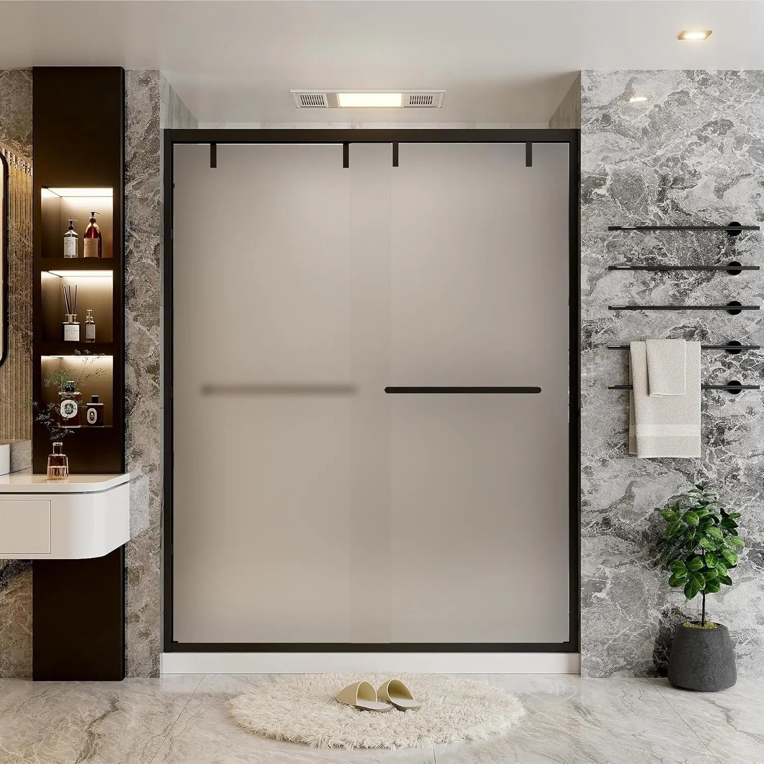 Double Sliding Semi-Frameless Glass Shower Door – Modern Bathroom Enclosure with Durable Tempered Glass, Water-Tight Seal, Easy Installation, Smooth Rollers, Adjustable Width
