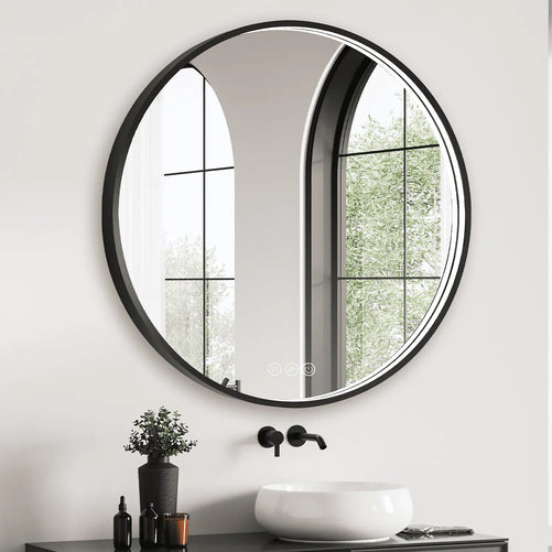 LED Round Bathroom Mirror – 3 Color Modes, Dimmable, Anti-Fog, Modern Design