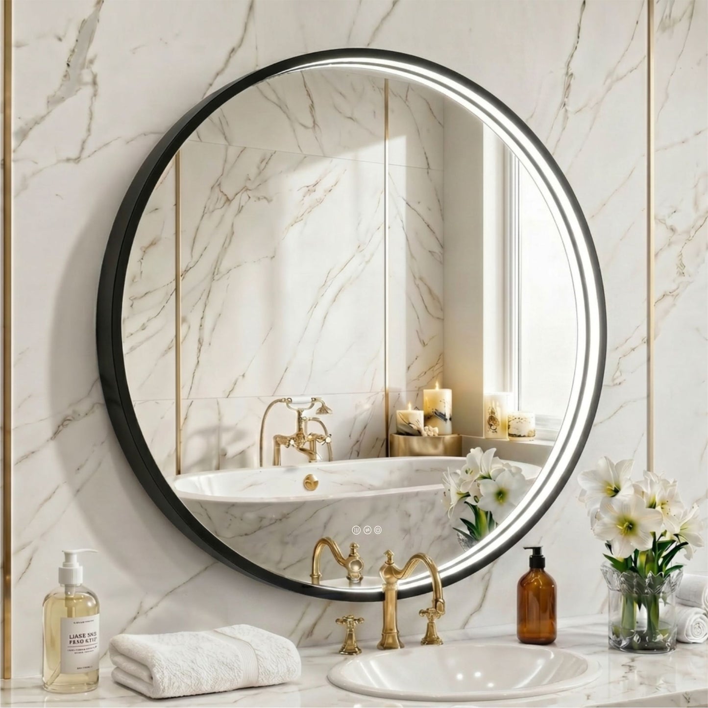 LED Round Bathroom Mirror –Anti-Fog, Dimmable, 3 Color Modes, Modern Design