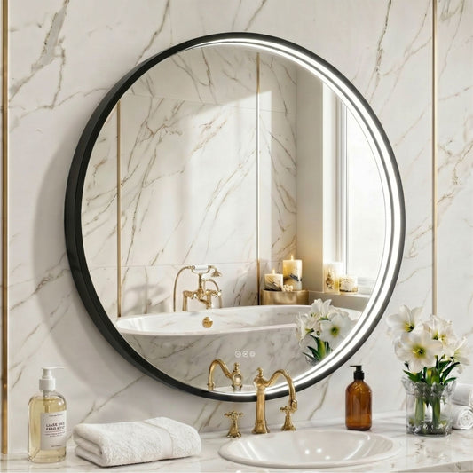 LED Round Bathroom Mirror –Anti-Fog, Dimmable, 3 Color Modes, Modern Design