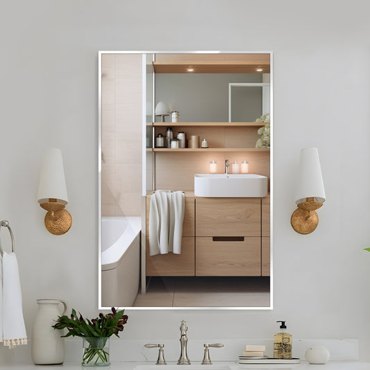 Spectrum Modern Rectangular Mirror with Brushed Nickel Stainless Steel Frame – Elegant Wall Mirror for Bathroom Vanity, Over Sink, Living Room, or Entryway – Stylish Décor for Modern Spaces