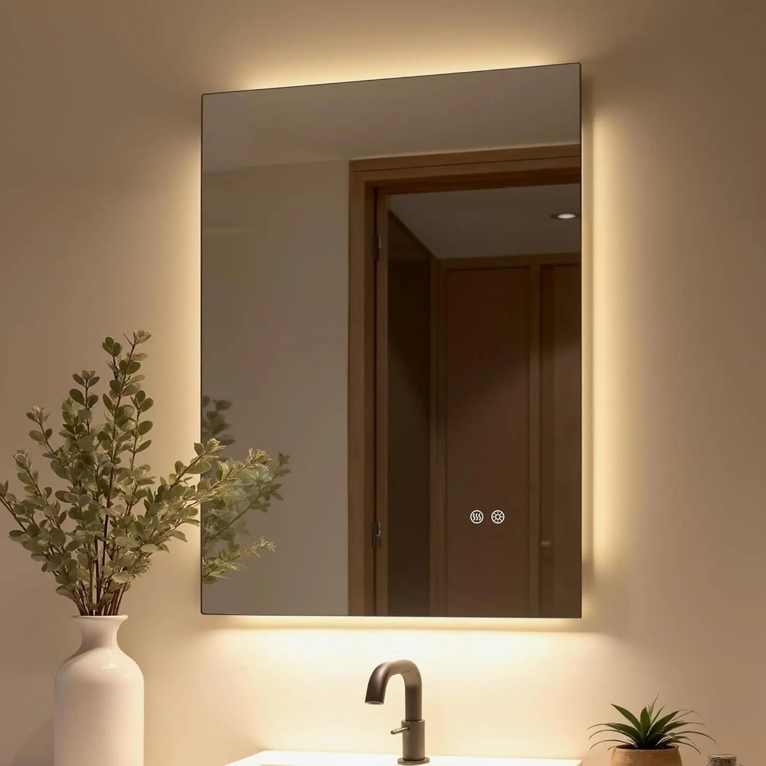 LED Backlit Bathroom Vanity Mirror – Anti-Fog Lighted Vanity Mirror, Stepless Dimmable, CRI 90+, IP54 Waterproof, Wall Mounted, Horizontal or Vertical Installation for Modern Bathroom