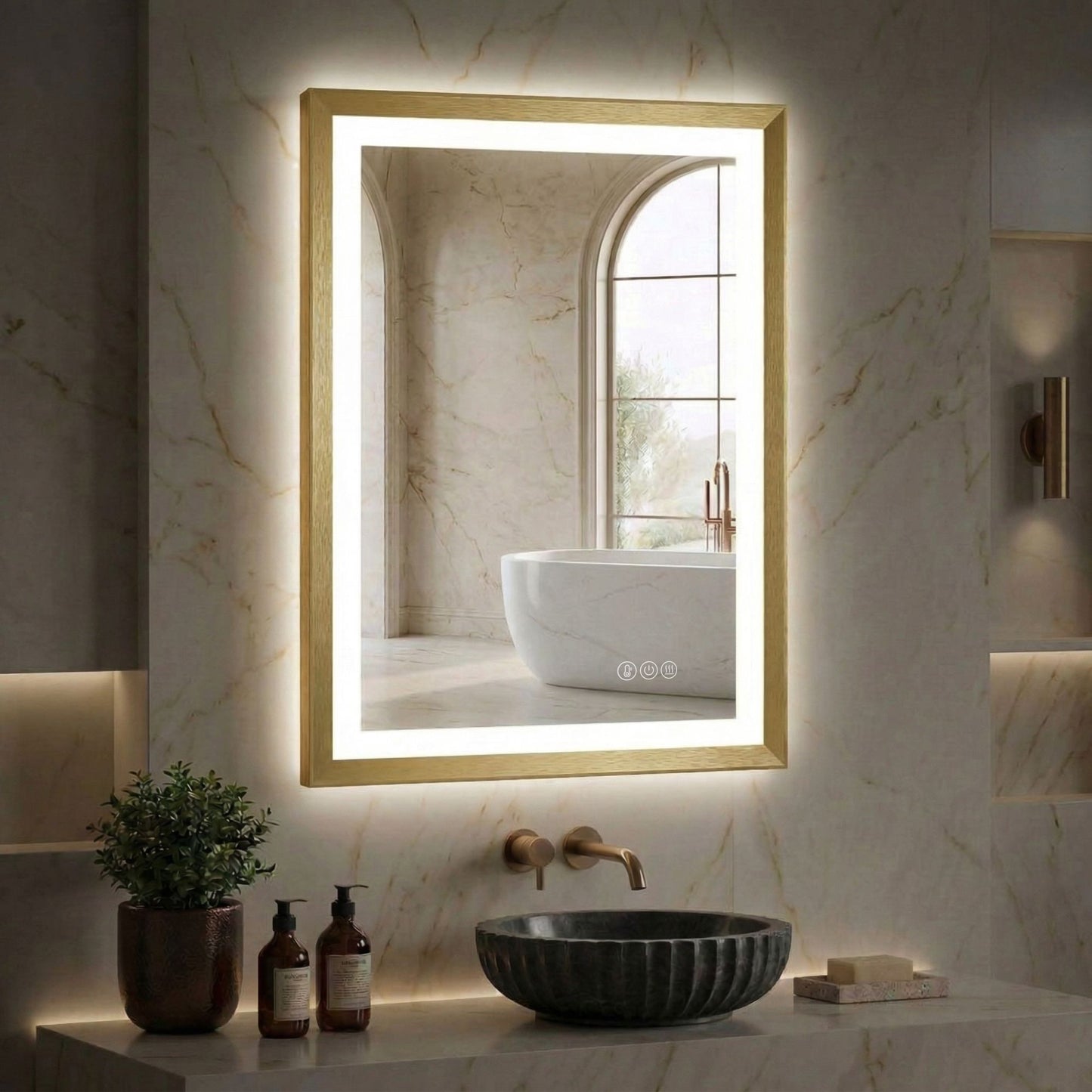 Sleek LED Vanity Mirror – Beveled Edge, 3-Color Dimming, Anti-Fog