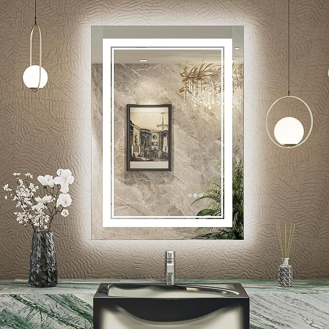 Bathroom Vanity  LED Mirror with Lights – Frontlit & Backlit, Anti-Fog, 3-Color Stepless Dimmable, Memory Function, Shatterproof, CRI 90+, UL Listed Driver – Modern Vanity Mirror