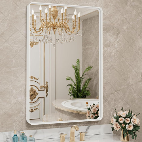 Aluminum Framed Bathroom Vanity Mirror – HD Tempered Glass Wall-Mounted Design, Ideal for Over-the-Sink Use, Supports Horizontal/Vertical Installation for Modern Décor