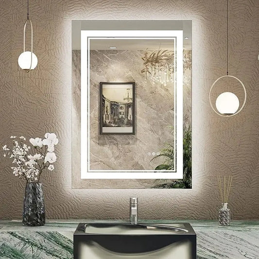 Dimmable Double LED Bathroom Mirror – Front & Backlit, Anti-Fog