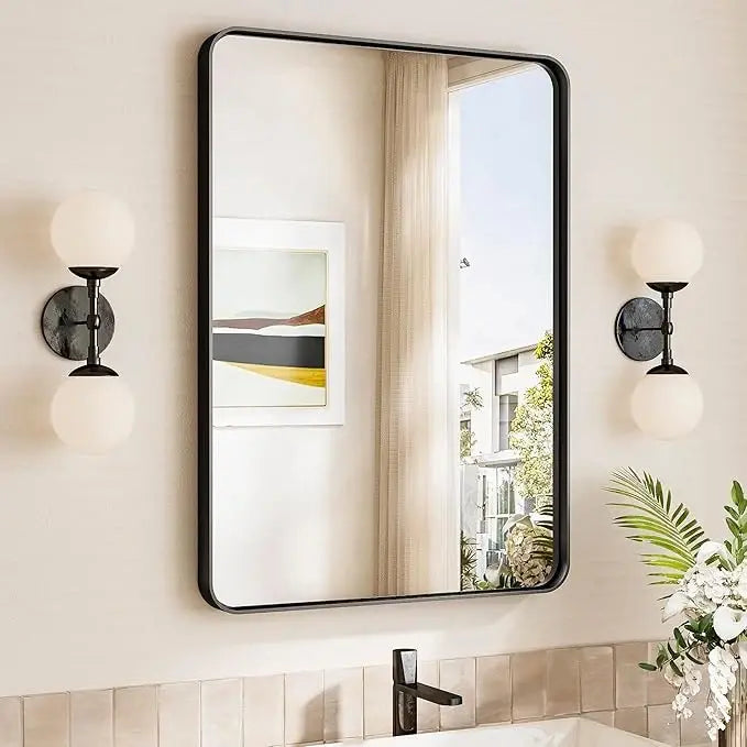 Aluminum Framed Bathroom Vanity Mirror – HD Tempered Glass Wall-Mounted Design, Ideal for Over-the-Sink Use, Supports Horizontal/Vertical Installation for Modern Décor