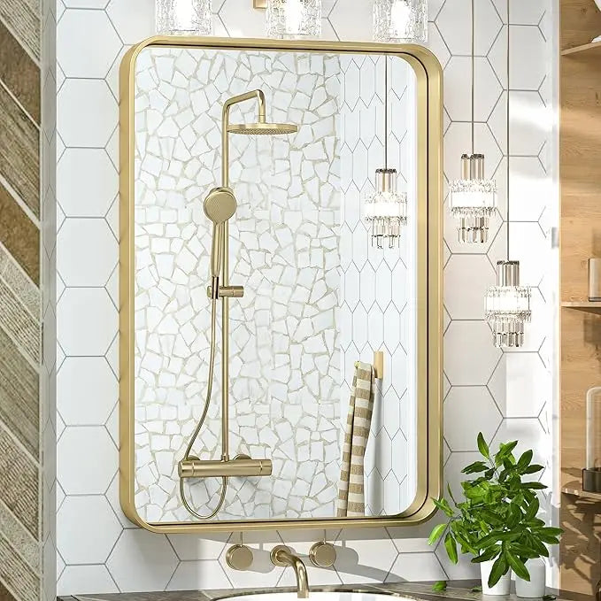 Aluminum Framed Bathroom Vanity Mirror – HD Tempered Glass Wall-Mounted Design, Ideal for Over-the-Sink Use, Supports Horizontal/Vertical Installation for Modern Décor