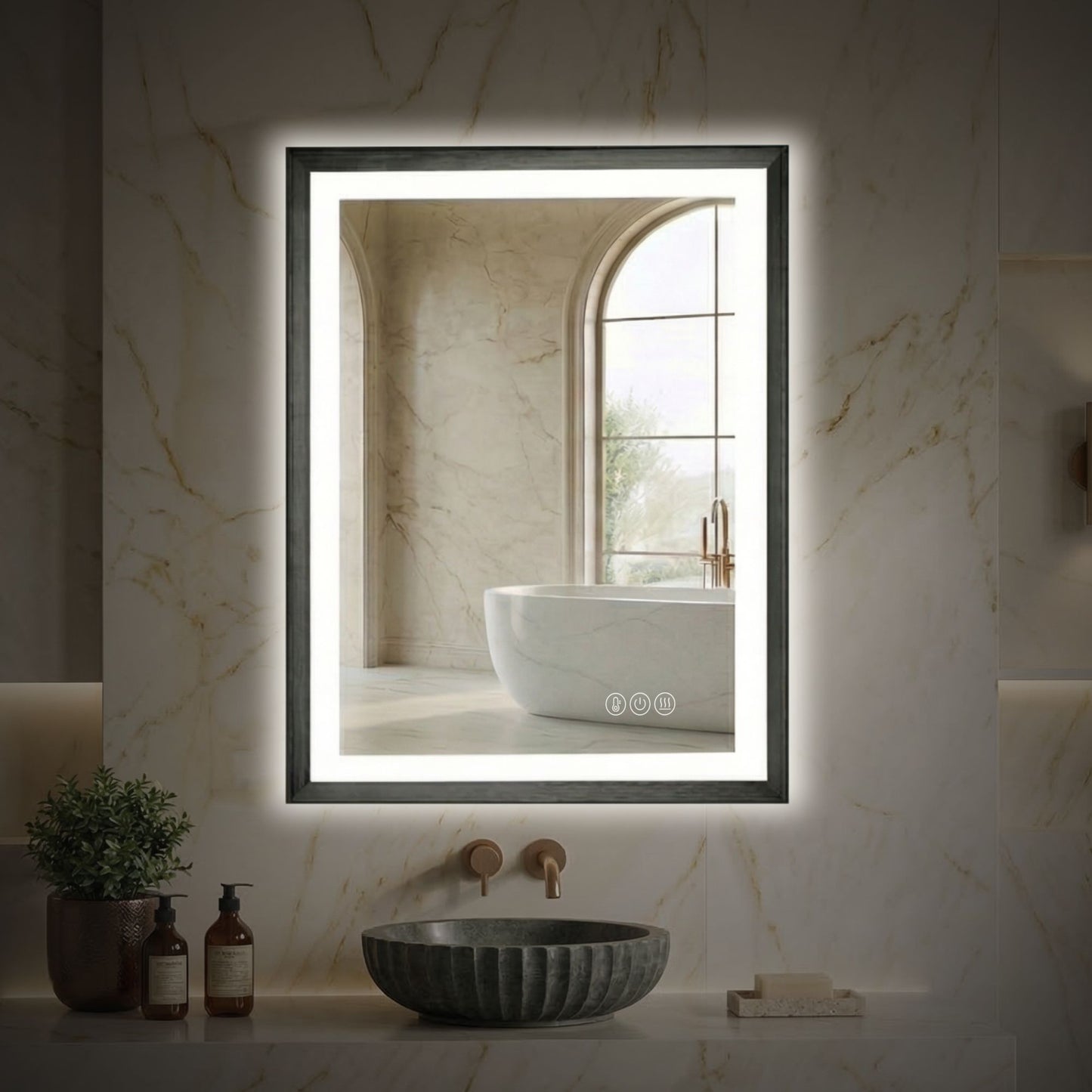 Sleek LED Vanity Mirror – Beveled Edge, 3-Color Dimming, Anti-Fog